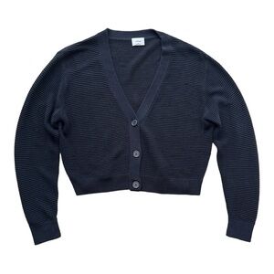 Wilfred Black Linen Blend Crop Ribbed Cardigan Size Medium